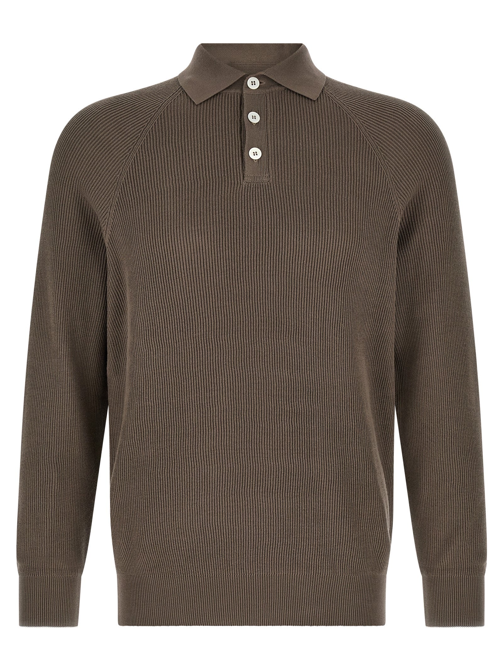 Ribbed Cotton Polo Shirt — Brown