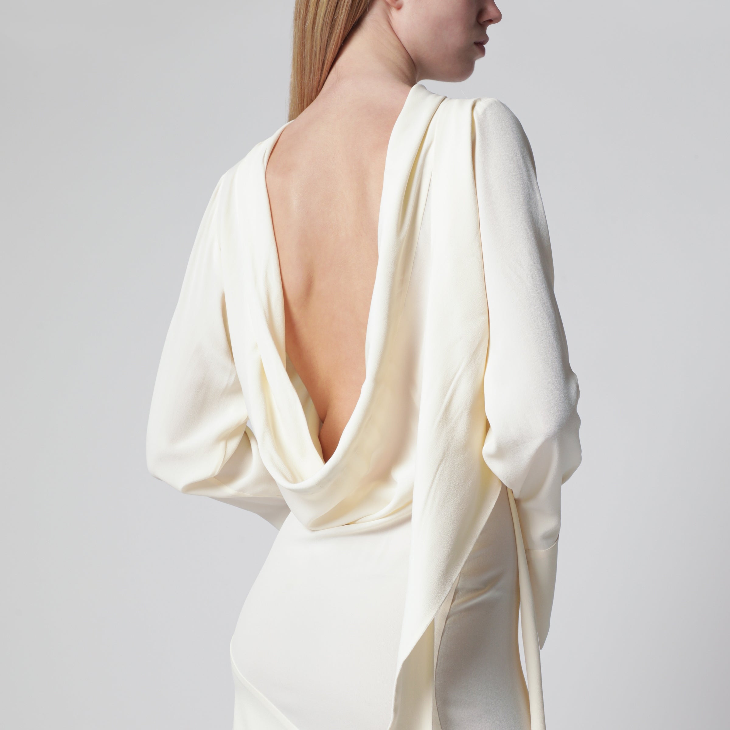 White asymmetric silk-blend dress