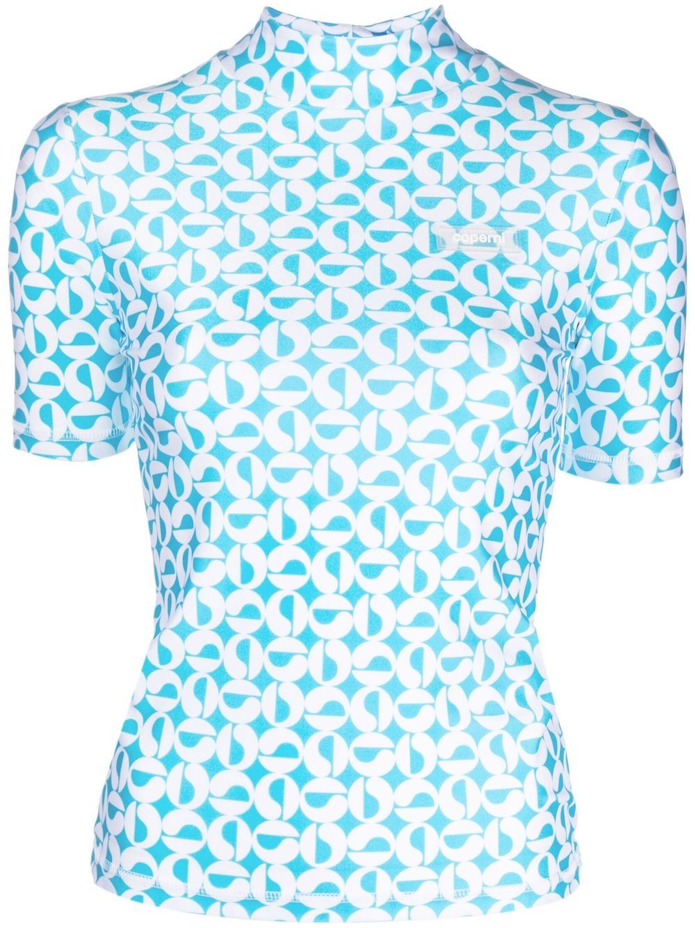 Monogram-print high-neck top - Blue