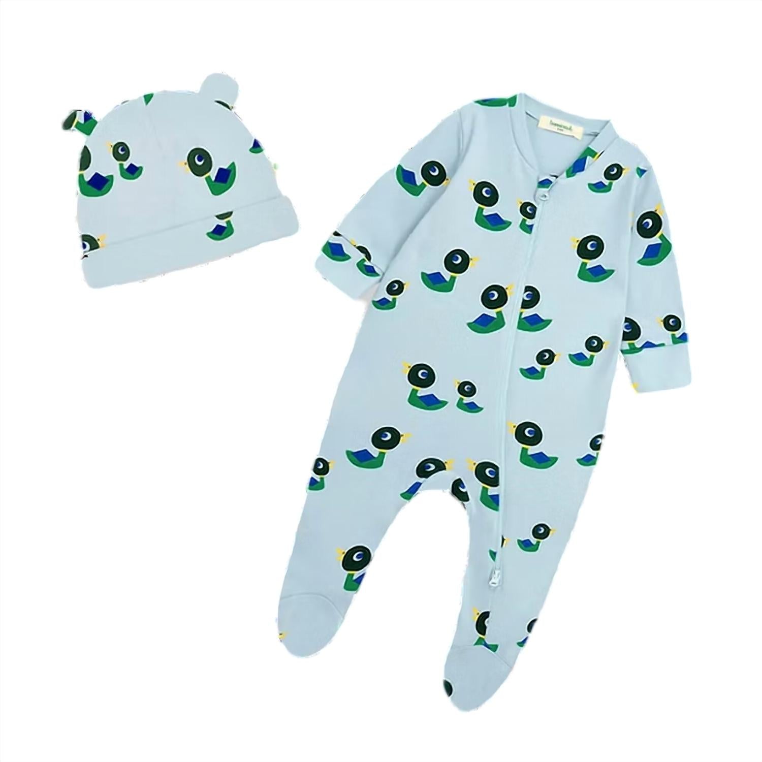 Kids Bayley Berry Ducks & Hat Set Sleepsuit In Blue