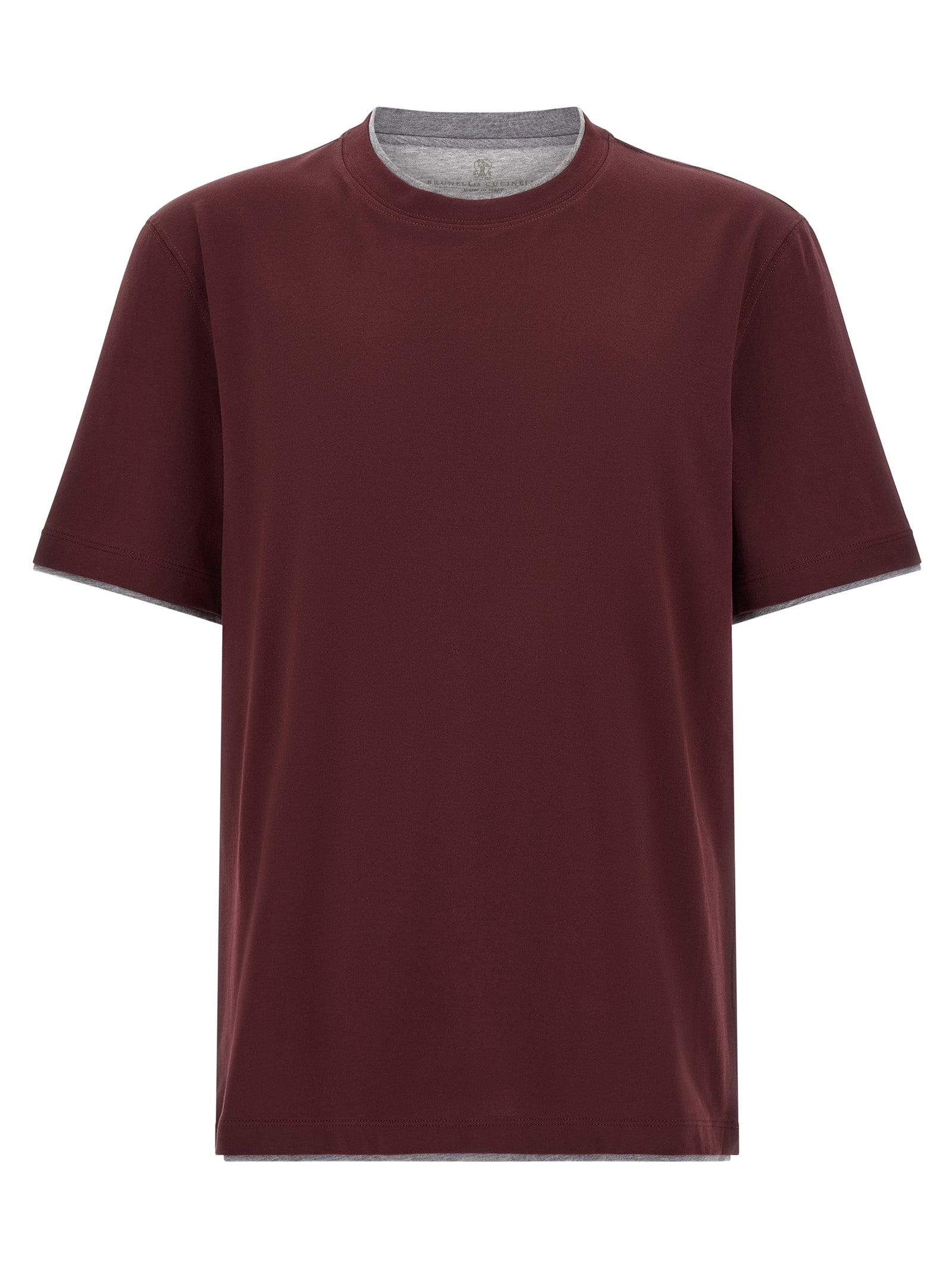 Double-Layered Cotton T-Shirt — Bordeaux
