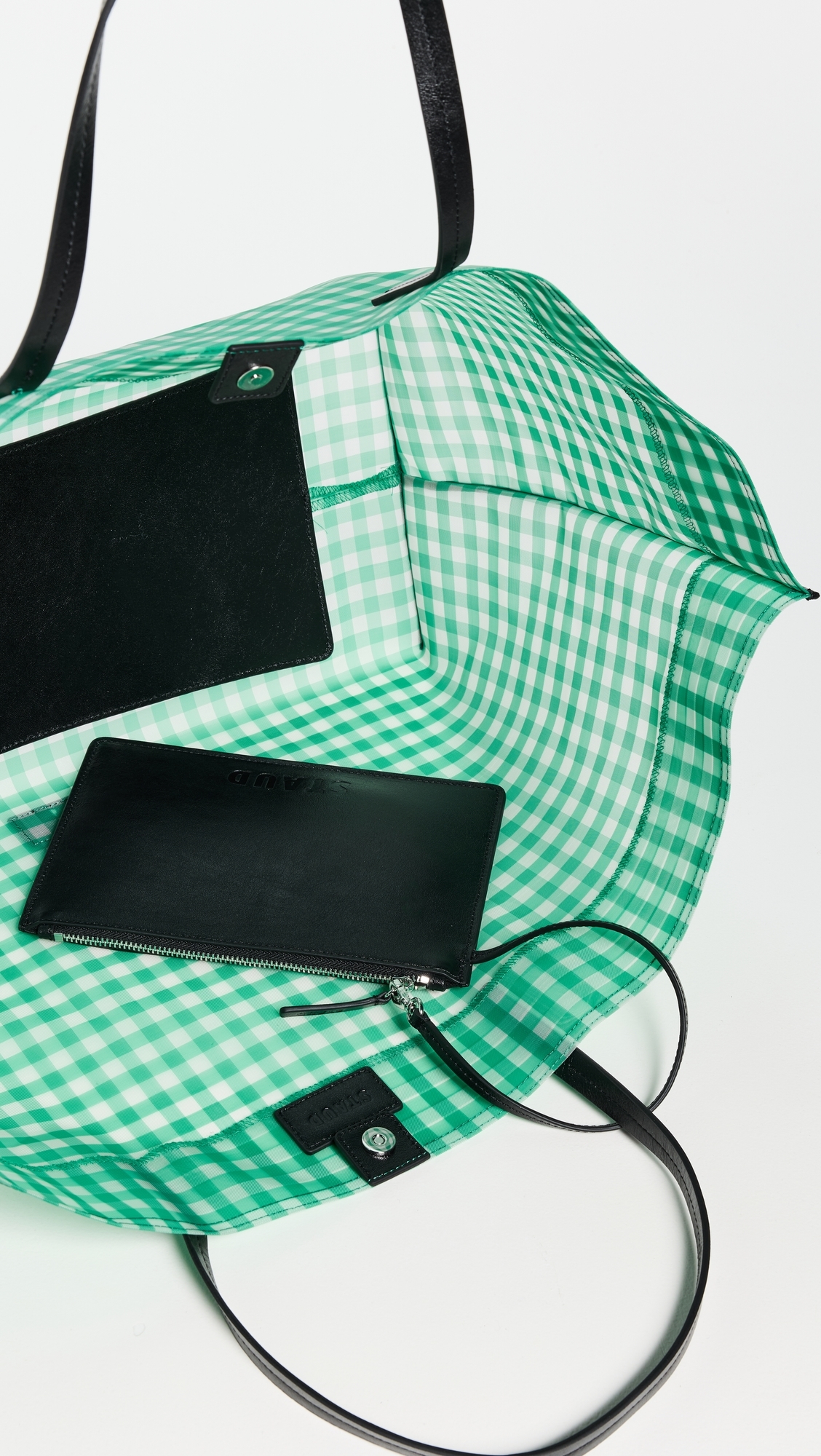 STAUD Christos Large Mesh Tote Jade Gingham One Size