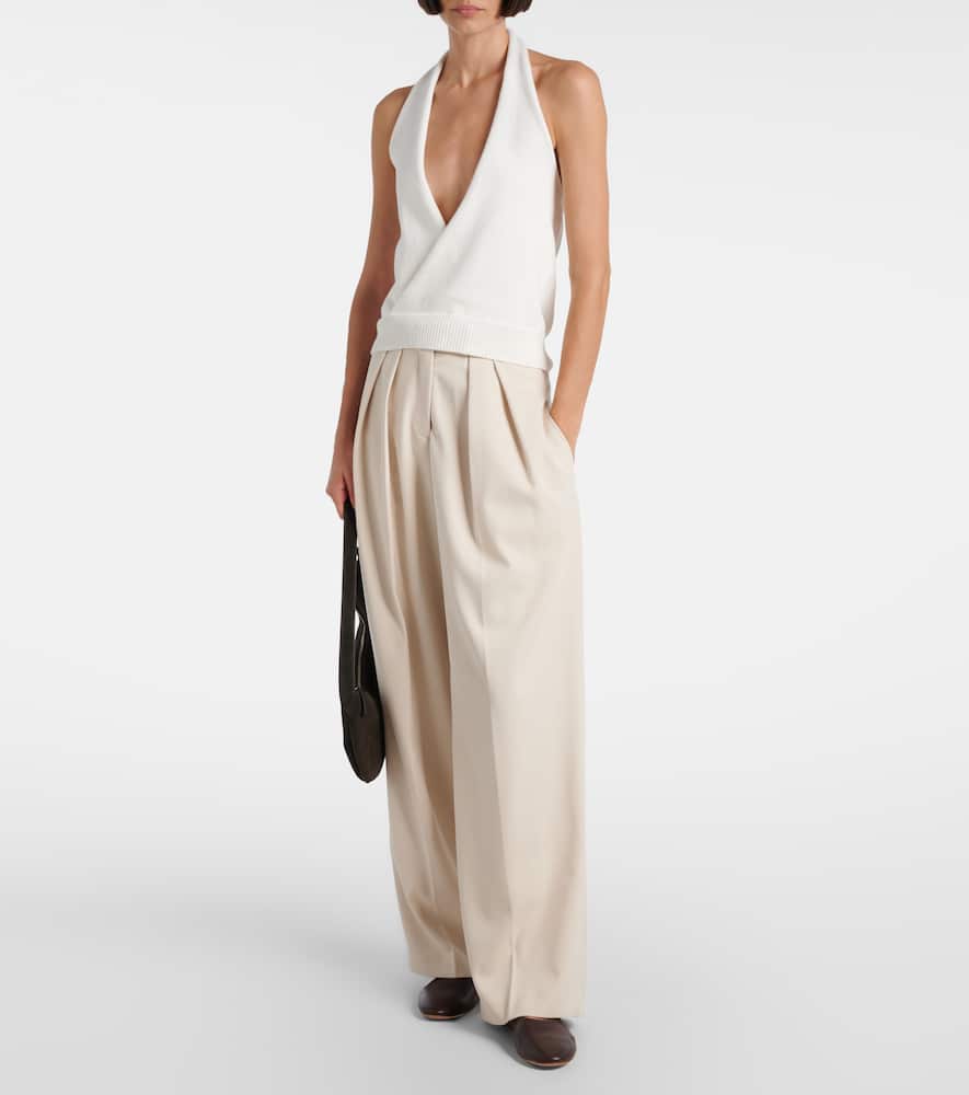 Halterneck cotton-blend top