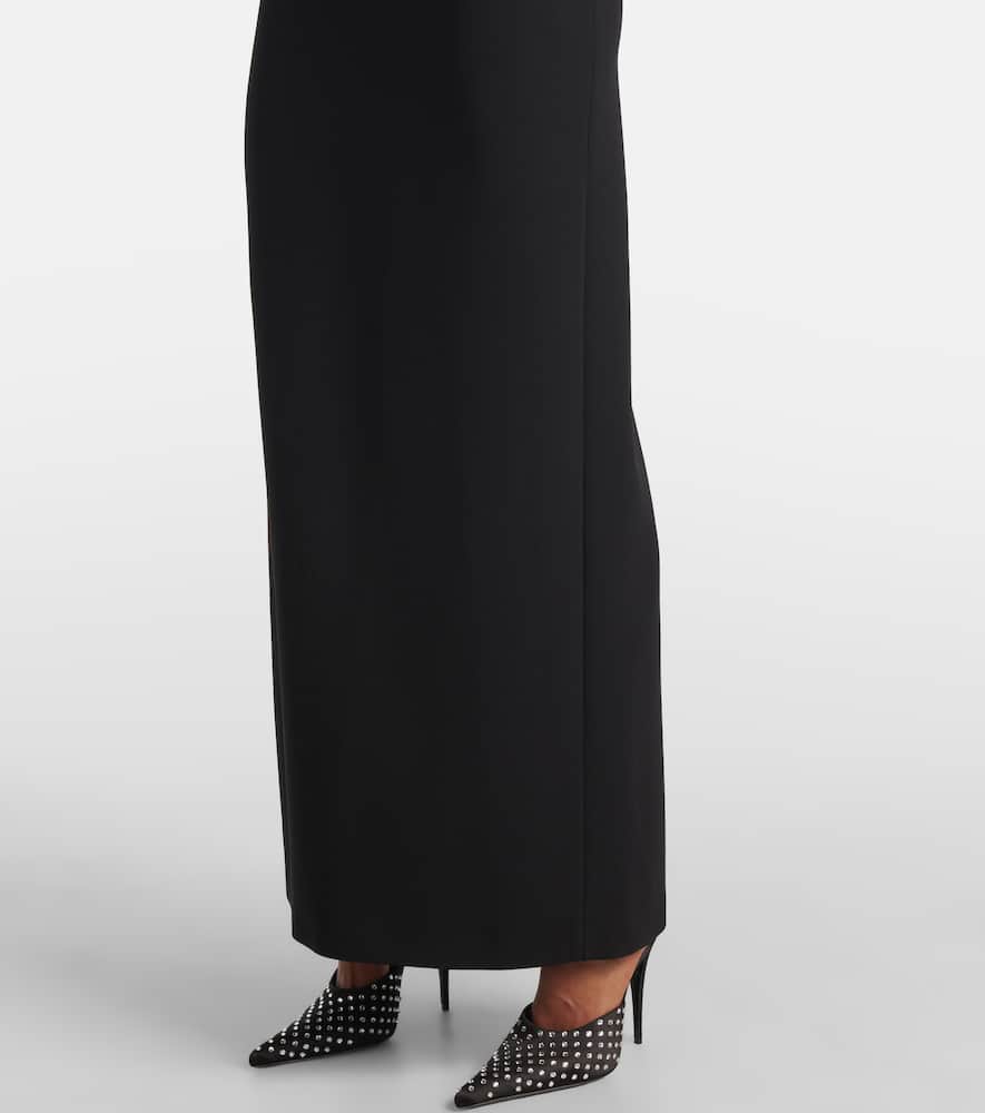 Floral-appliqué wool-blend maxi dress