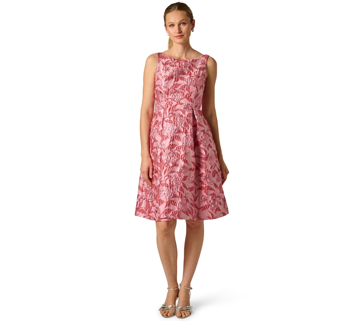 Women's Boat Neck Midi Dress - Pink multi
