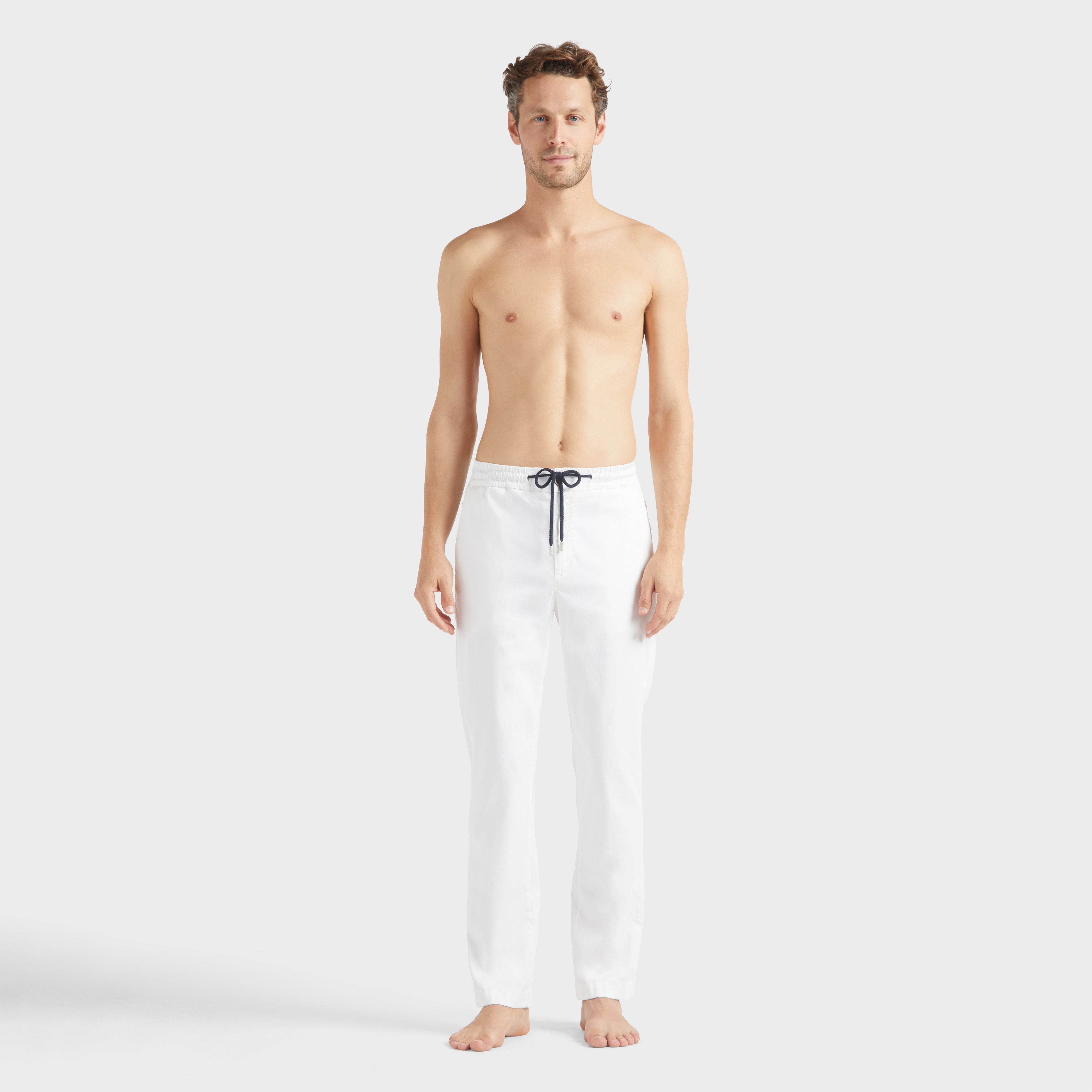 Men Elastic Waistband Tencel Satin Pants - Jeans - Clemence - White
