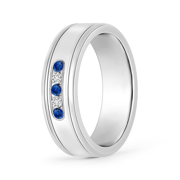 Angara 0.15 Carat Round Blue Sapphire and Diamond Five Stone Wedding Ring in Platinum