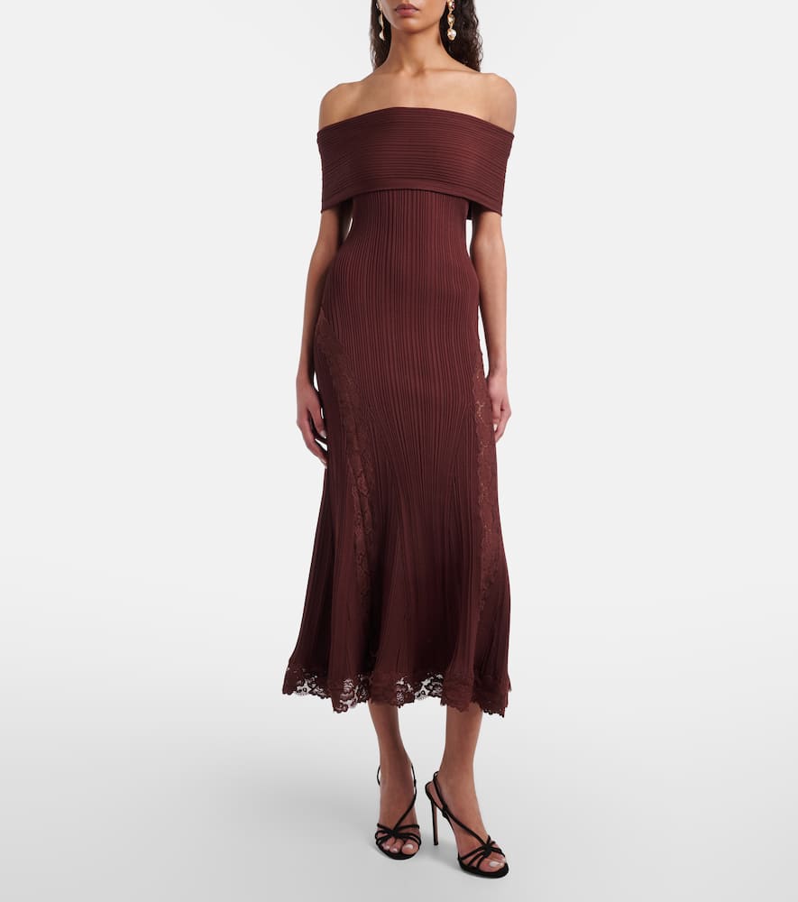 Lace-trimmed off-shoulder midi dress