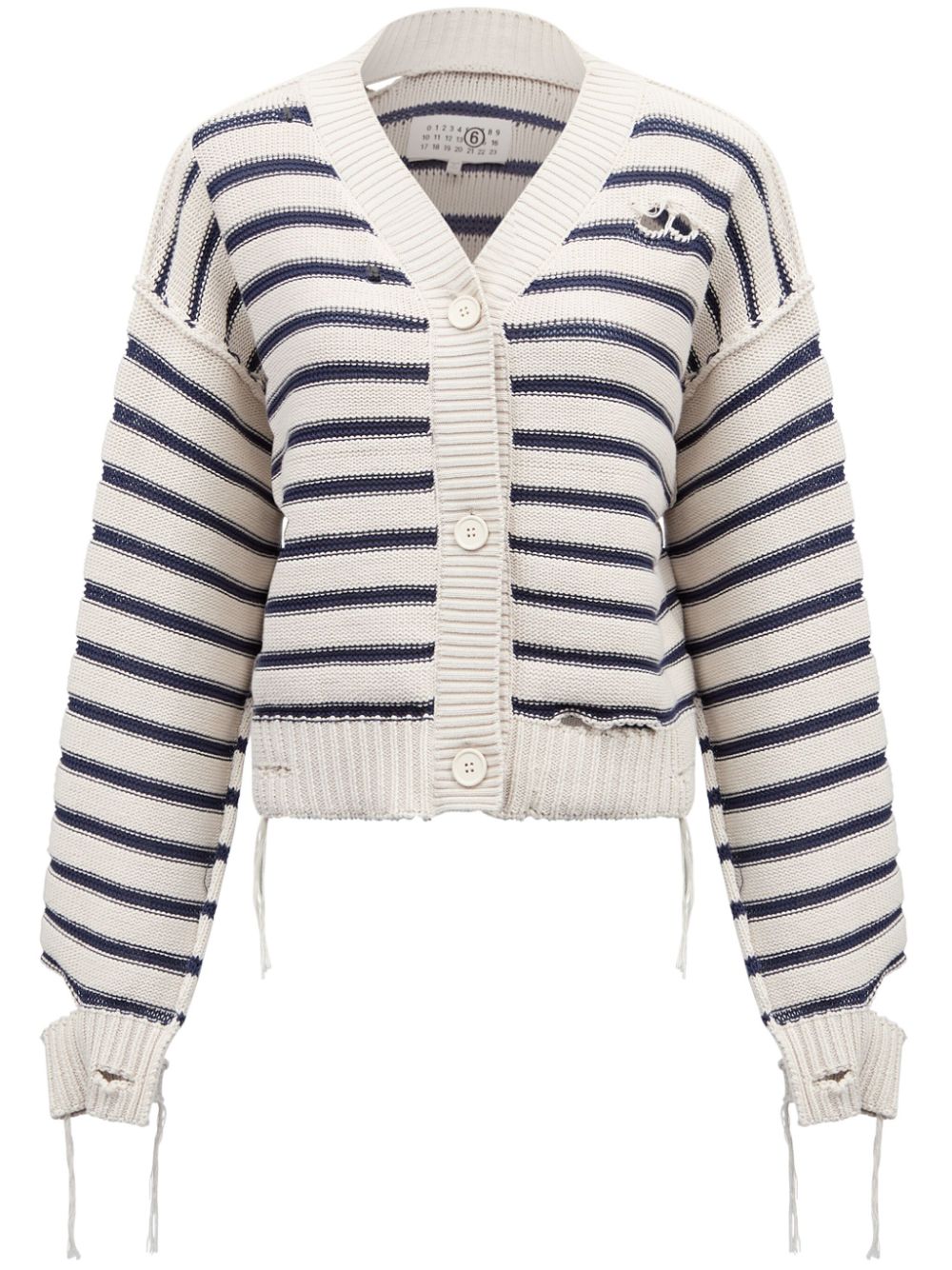 Striped cotton knit cardigan - White