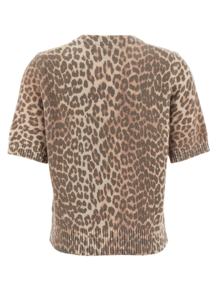 Ganni - Graphic Wool Mix Printed Leopard T-Shirt Animalier