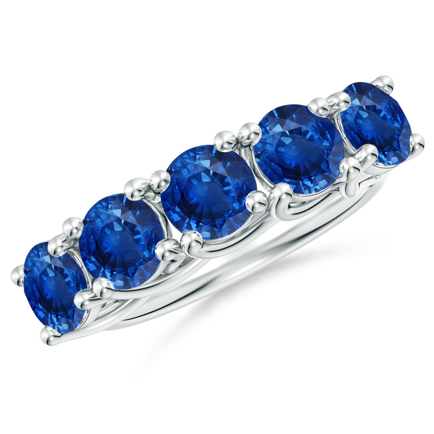 Angara 3.5 Carats Half Eternity Five Stone Blue Sapphire Wedding Band in 14K White Gold