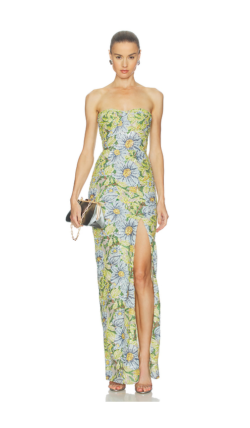 Bronx and Banco Valentina Pailette Veronica Maxi Dress With Slit in Blue,Green. M. Also in L, S