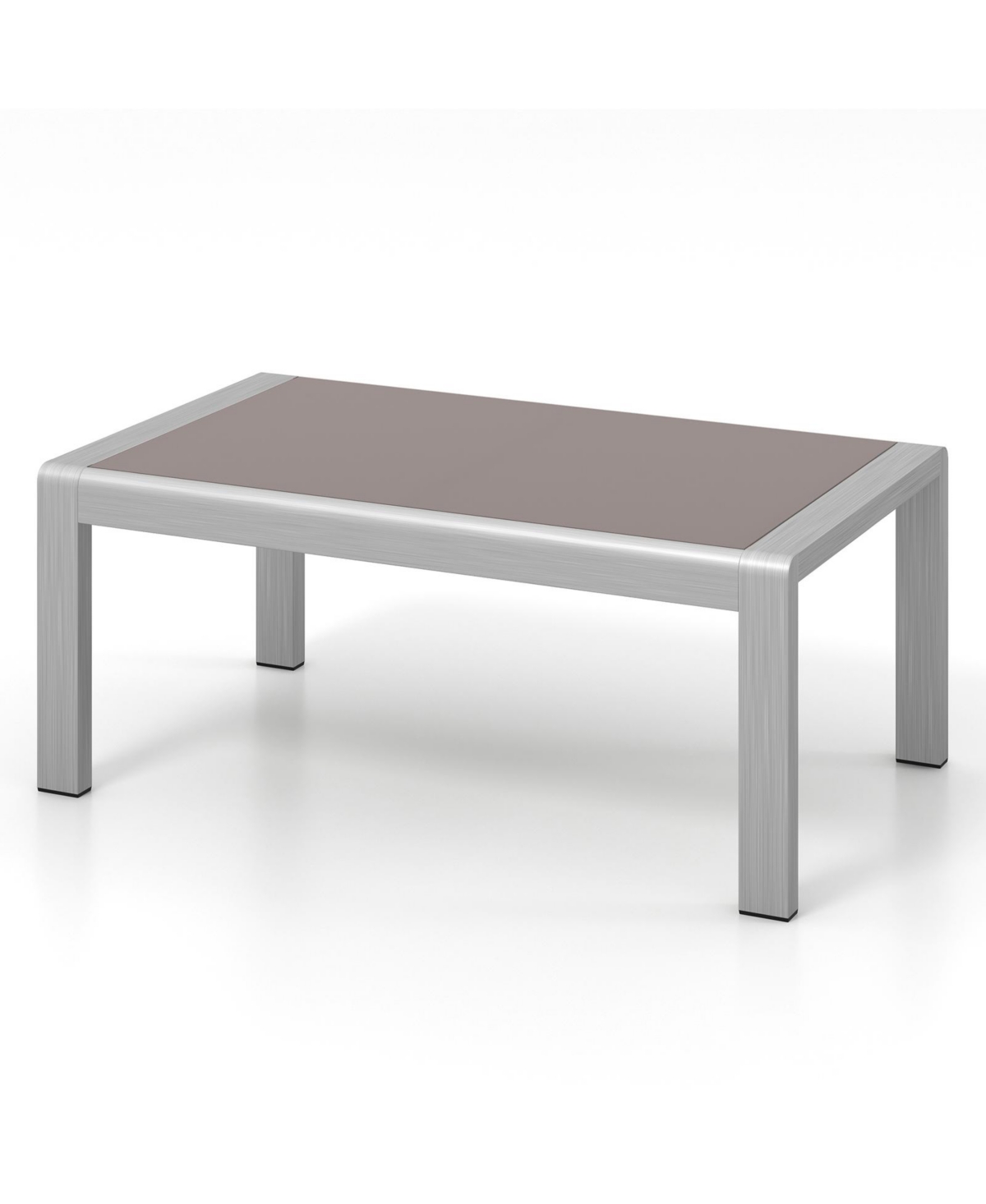 Outdoor Rectangle Coffee Table with Tempered Glass Tabletop for Backyard Poolside-Grey - Grey