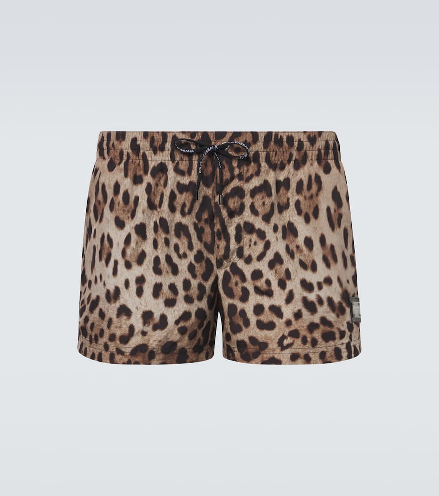Leopard-print swim trunks