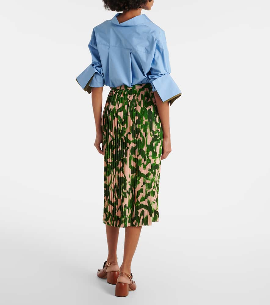 Printed pleated midi skirt