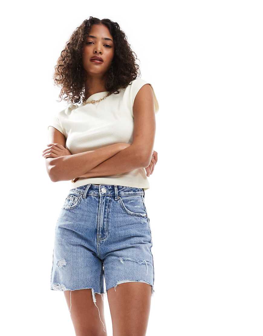 D93 longline denim shorts in dyed blue