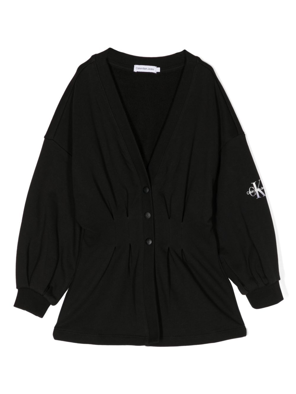 Logo-print pleated cardigan - Black
