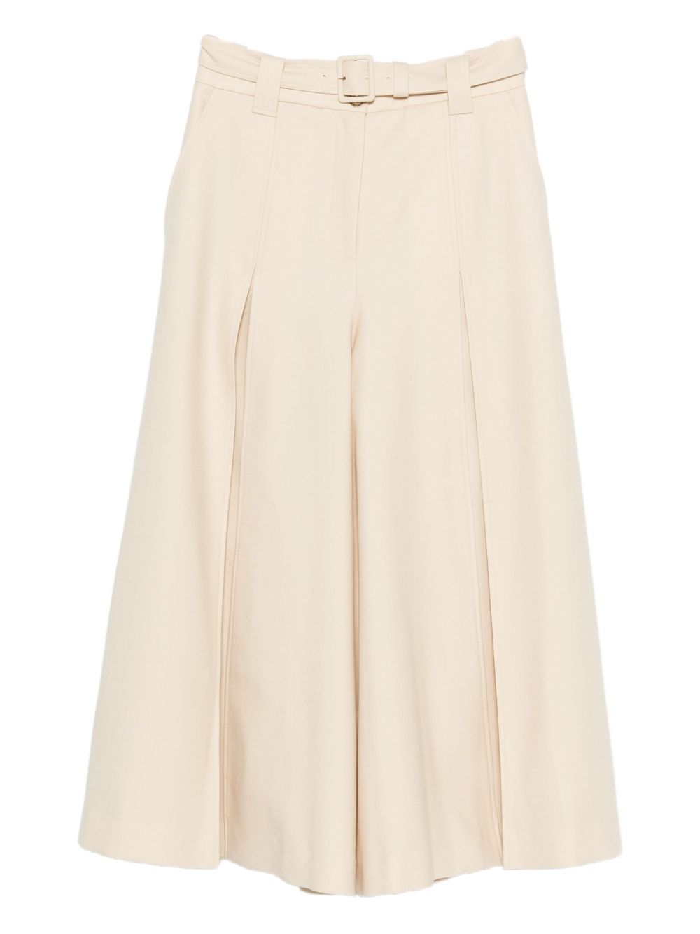 Belted Wide-Leg Wool Blend Trousers — Cream