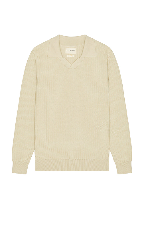 Far Afield Clifford Knitted Ribbed Polo in Stone. XL/1X also in L