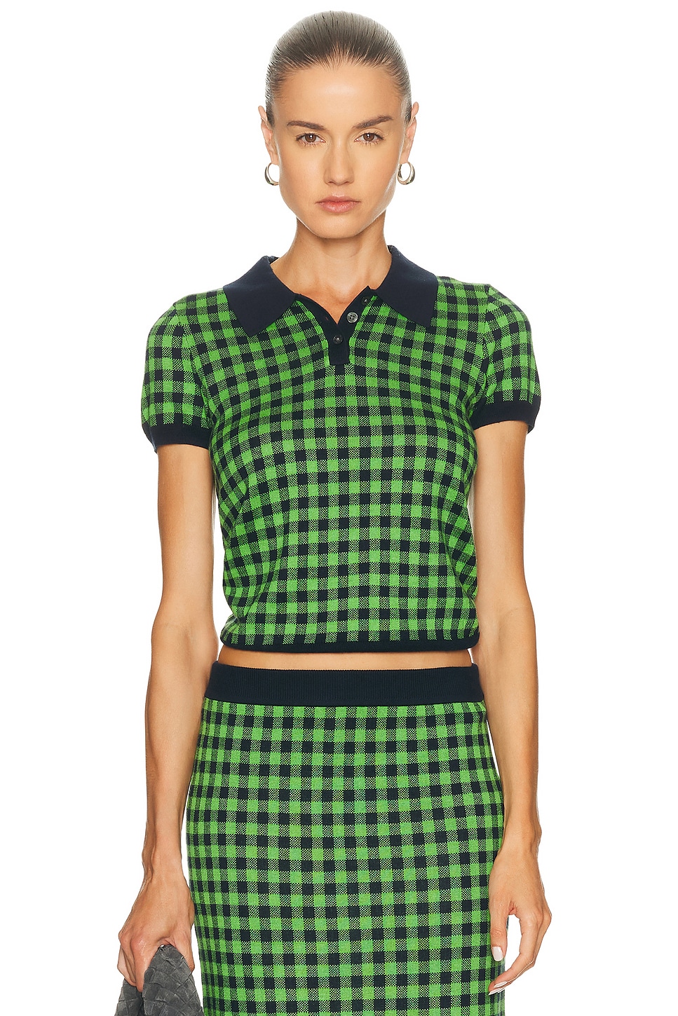 Guest In Residence Gingham Shrunken Polo in Red. - L also in M