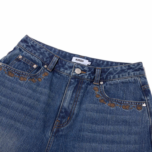 Pocket Ribbon Detail Wide Fit Denim Shorts