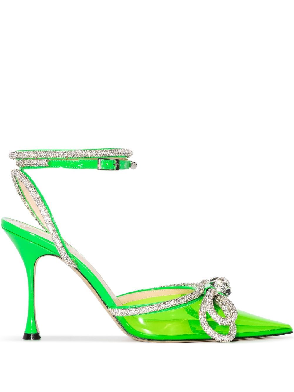 Double Bow 100mm pointed pumps - Green