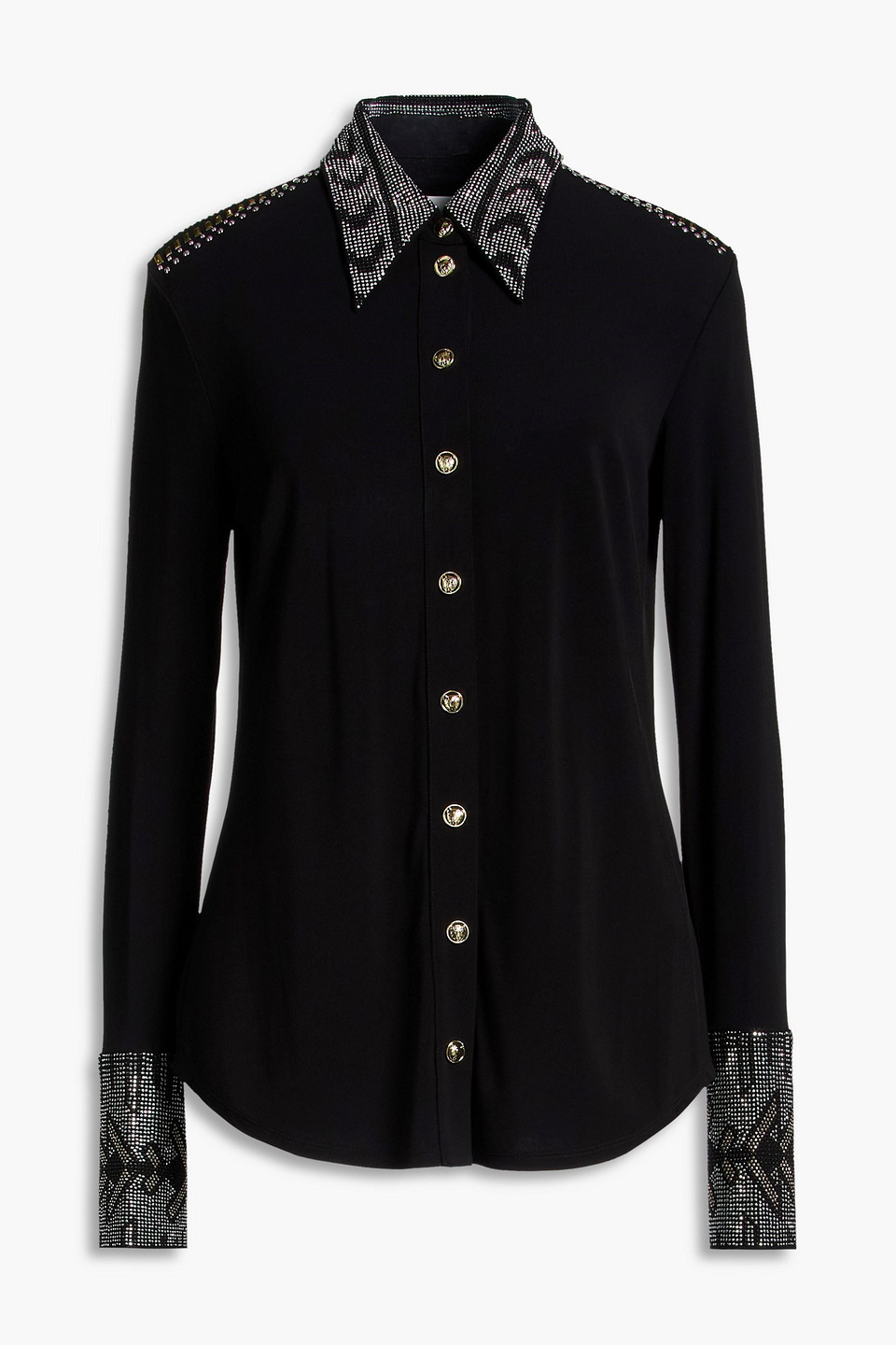 Embellished stretch-crepe shirt - Black - XXS