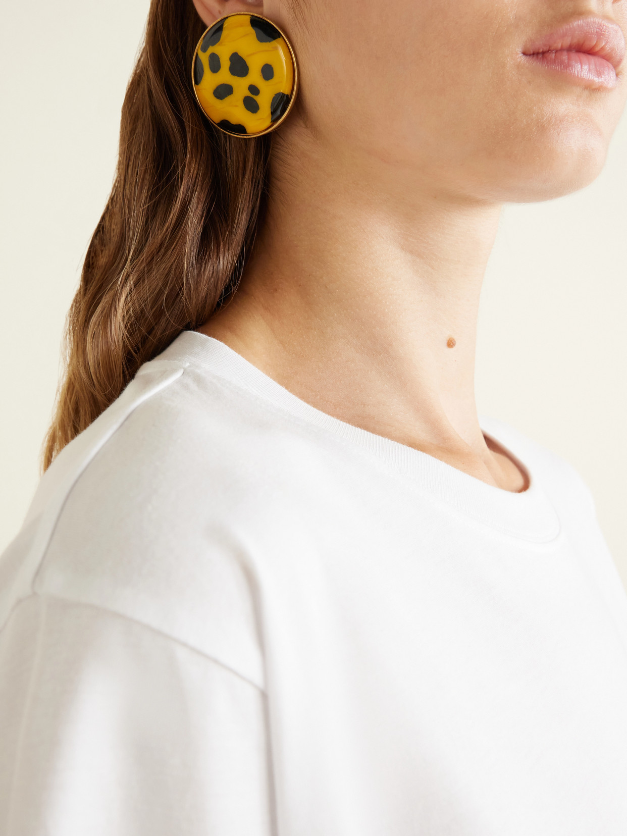 Gold-tone Enamel And Brass Earrings - Orange