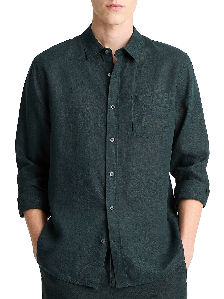 Men's Linen Long-Sleeve Button-Up Shirt - Seaweed