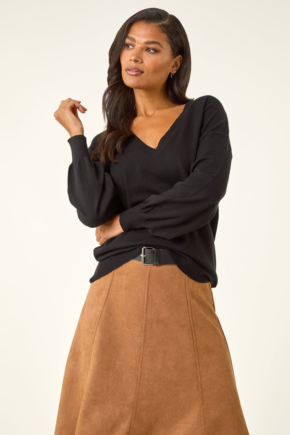 Plain V-Neck Stretch Jumper