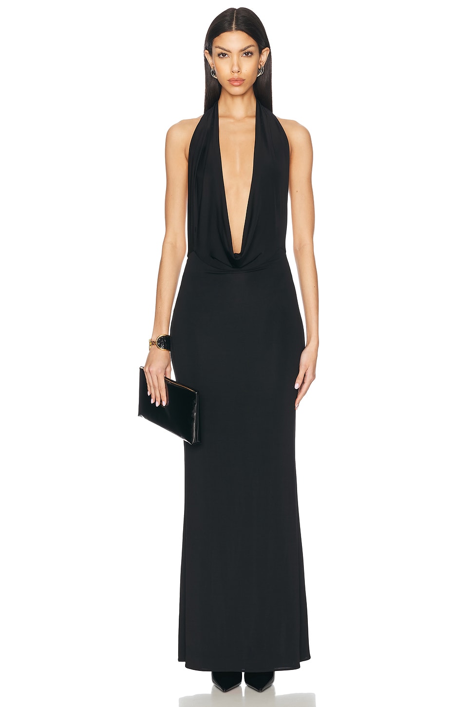 Lapointe Jersey Deep Cowl Neck Gown in Black - Black.  XL also in