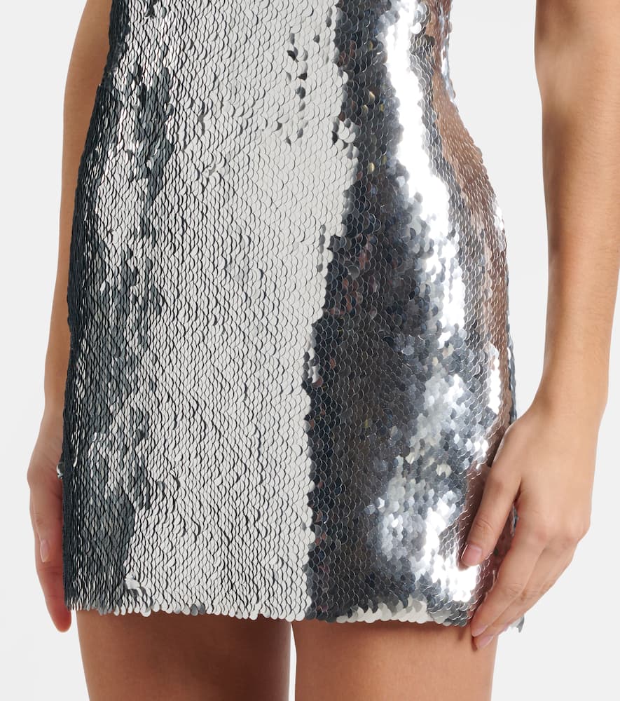 Sequined floral-appliqué minidress
