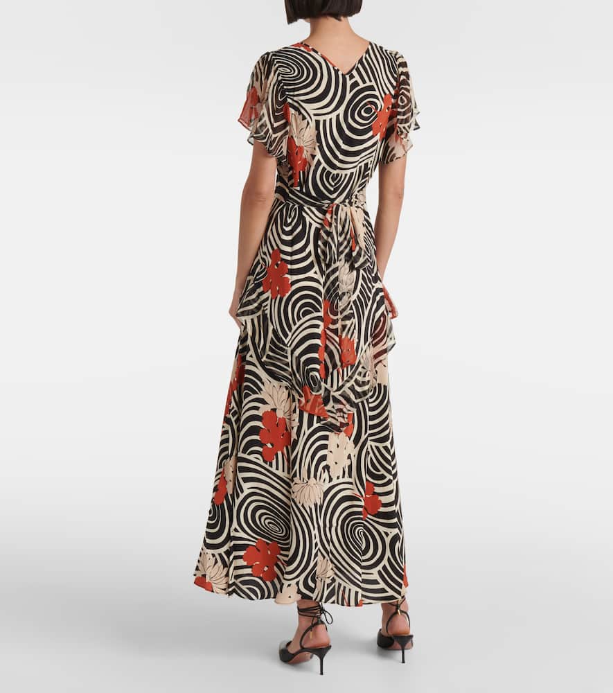 Rixo Evie printed ruffled silk maxi dress