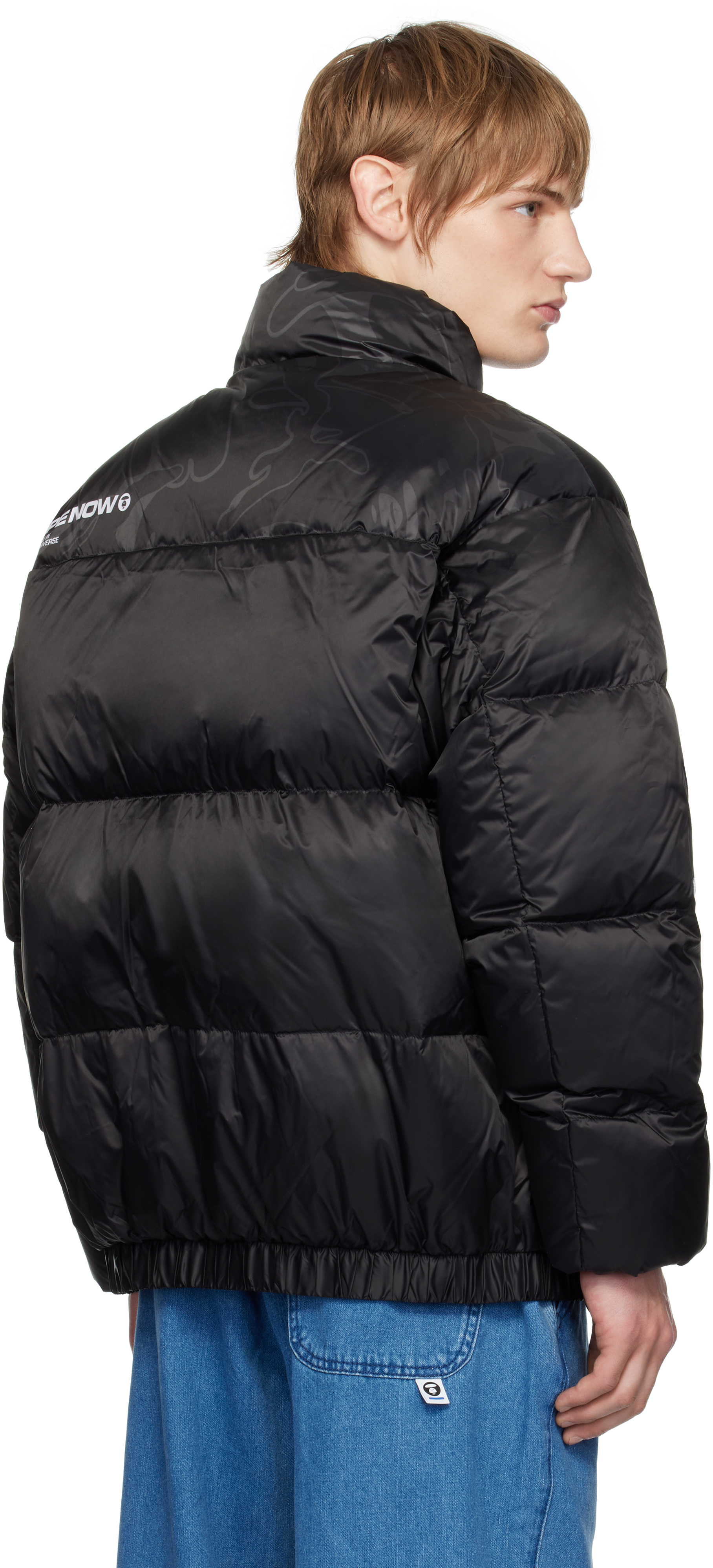 AAPE by A Bathing Ape Black 'AAPE NOW' Moonface Logo Zip-Up Down Jacket