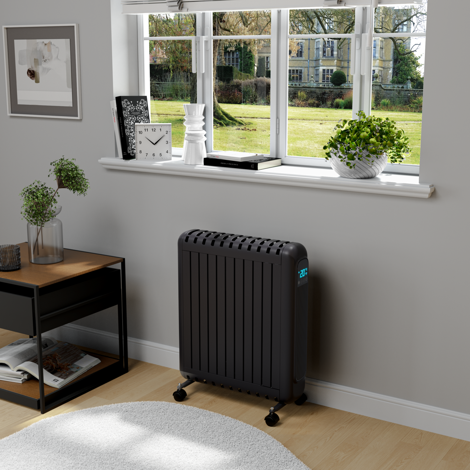 ElectriQ 2400W Smart WiFi Portable Panel Heater with Thermostat Timer & Remote - Black