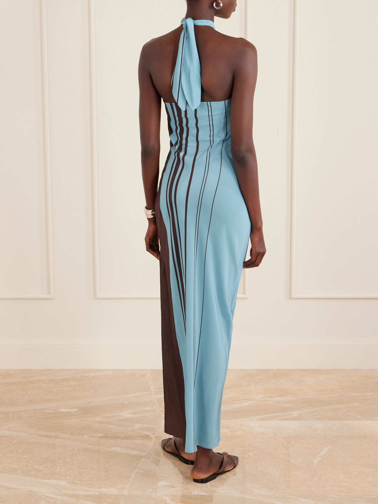 Rioja Striped Silk Halterneck Maxi Dress - Blue