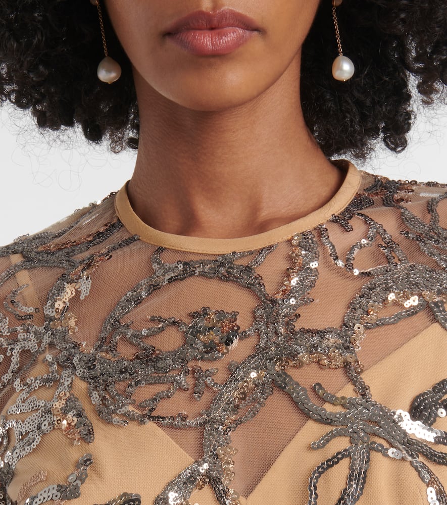 Sequined sheer tulle gown