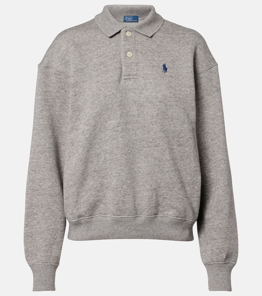 Logo cotton-blend fleece polo sweatshirt