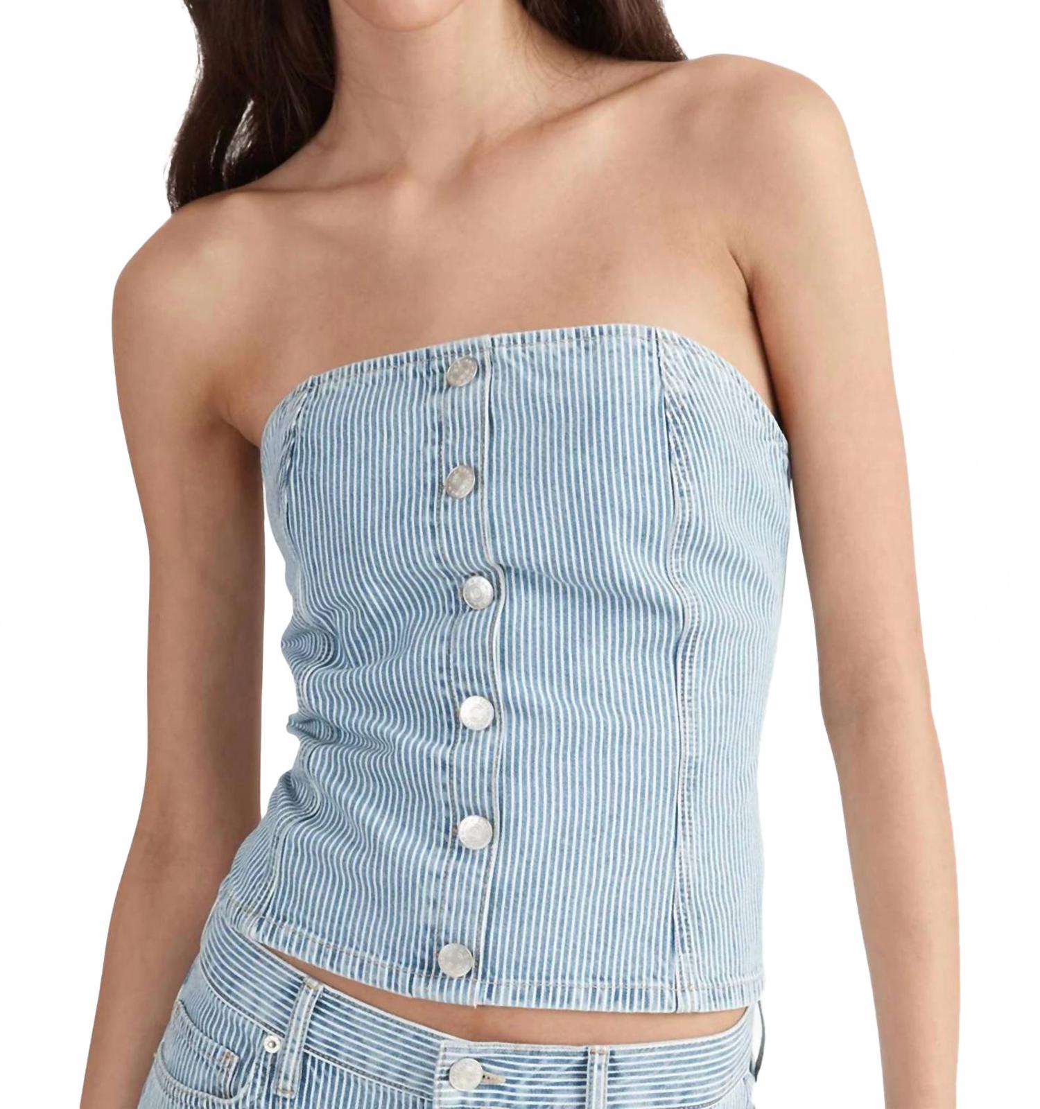 Diana Denim Stripe Bustier Top In Blue
