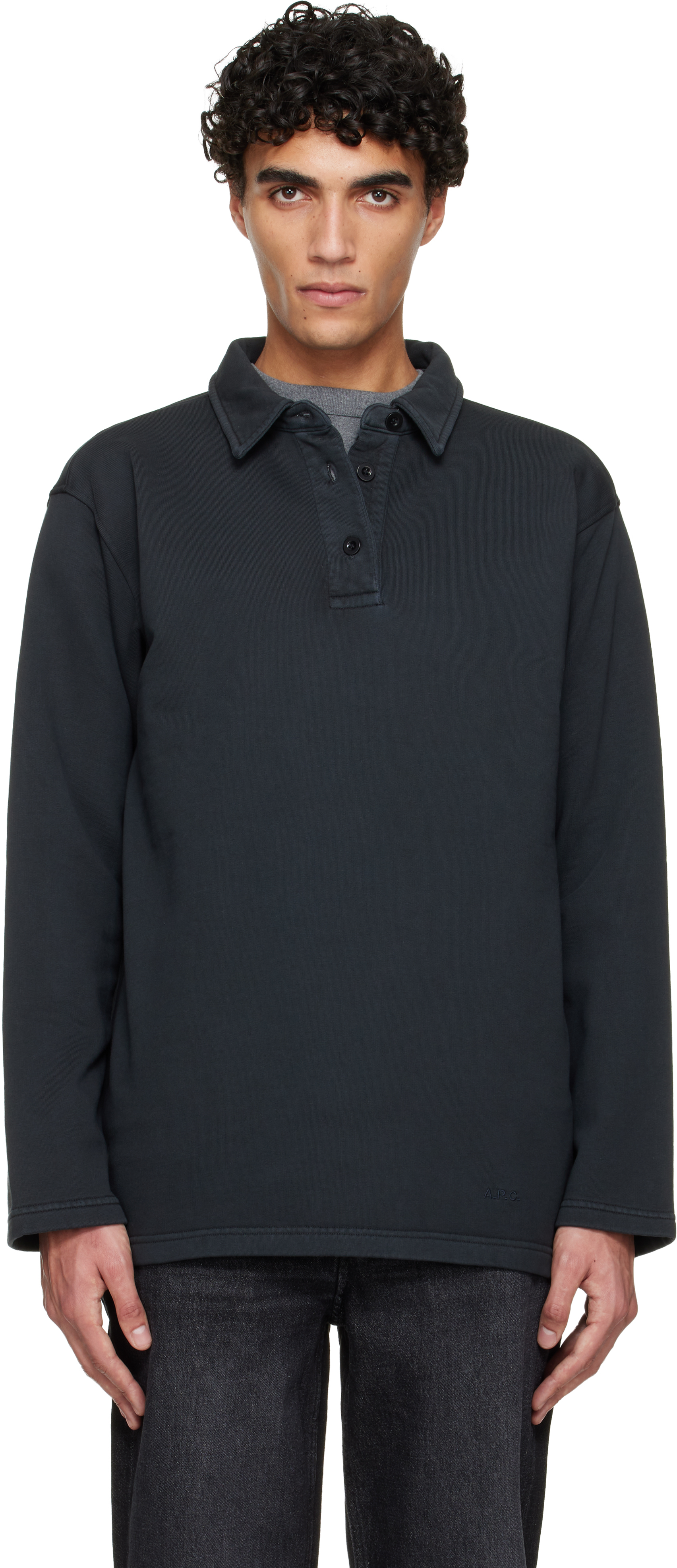 Black Long-Sleeve Polo