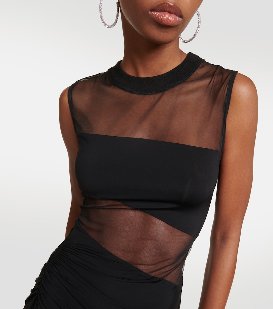 Mesh and jersey maxi dress