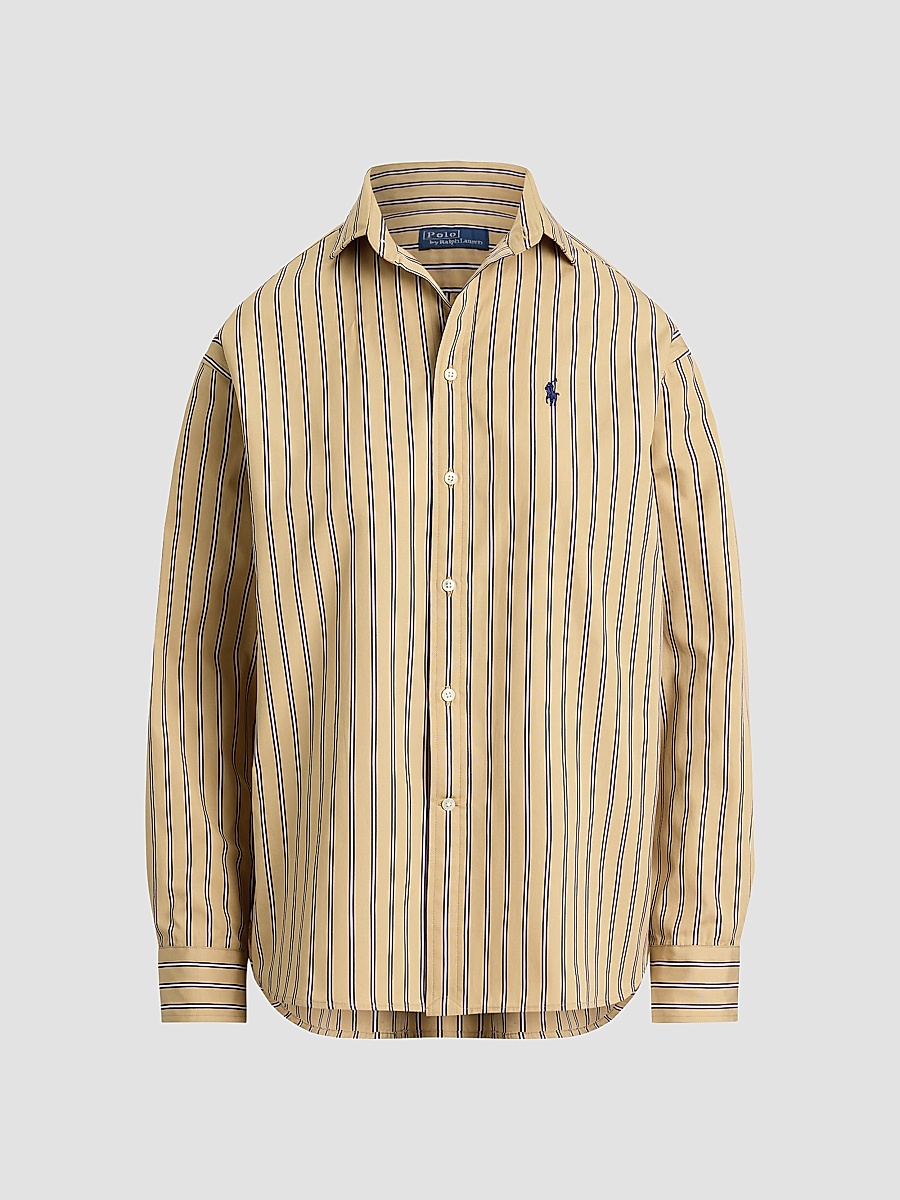 Women's Relaxed Fit Striped Cotton Shirt - Tan Royal