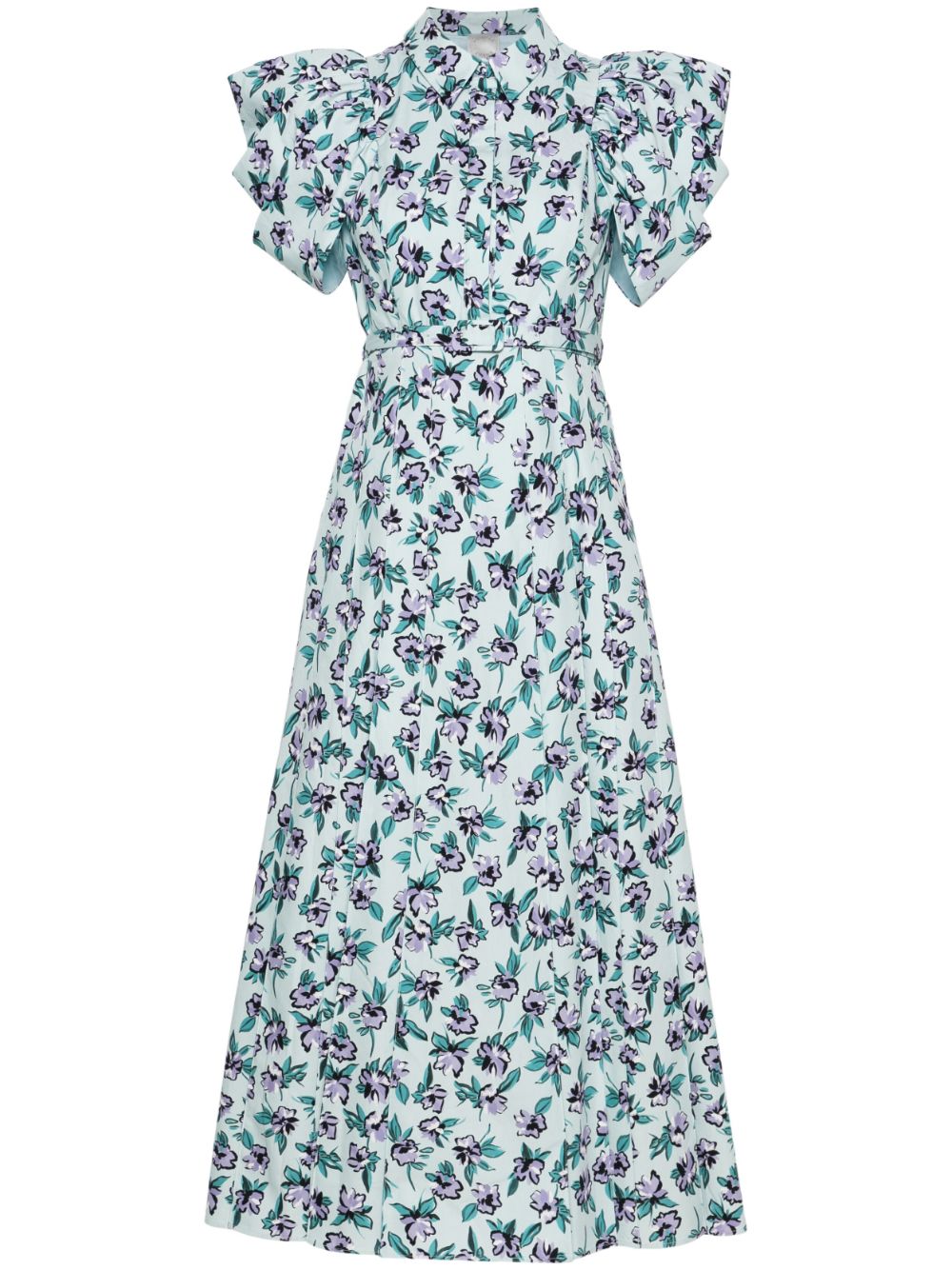 Floral-print pleated midi dress - Blue