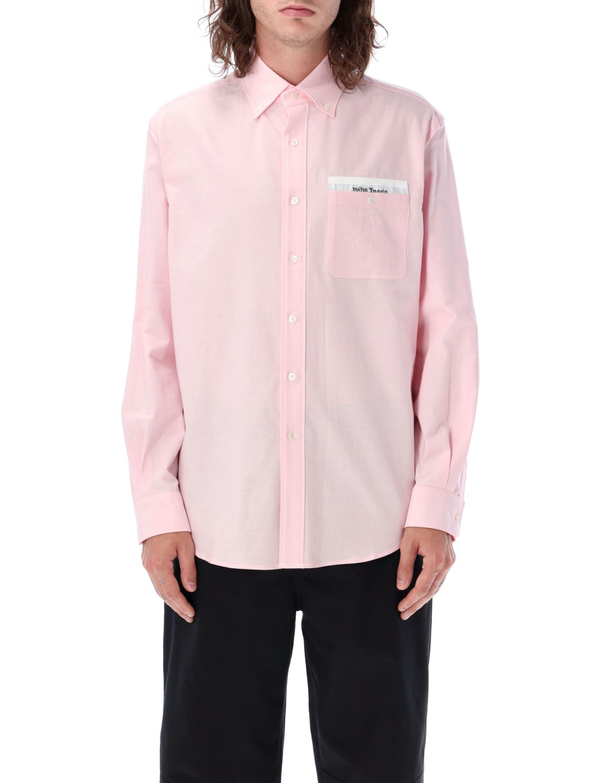 Logo-patch cotton shirt - Pink