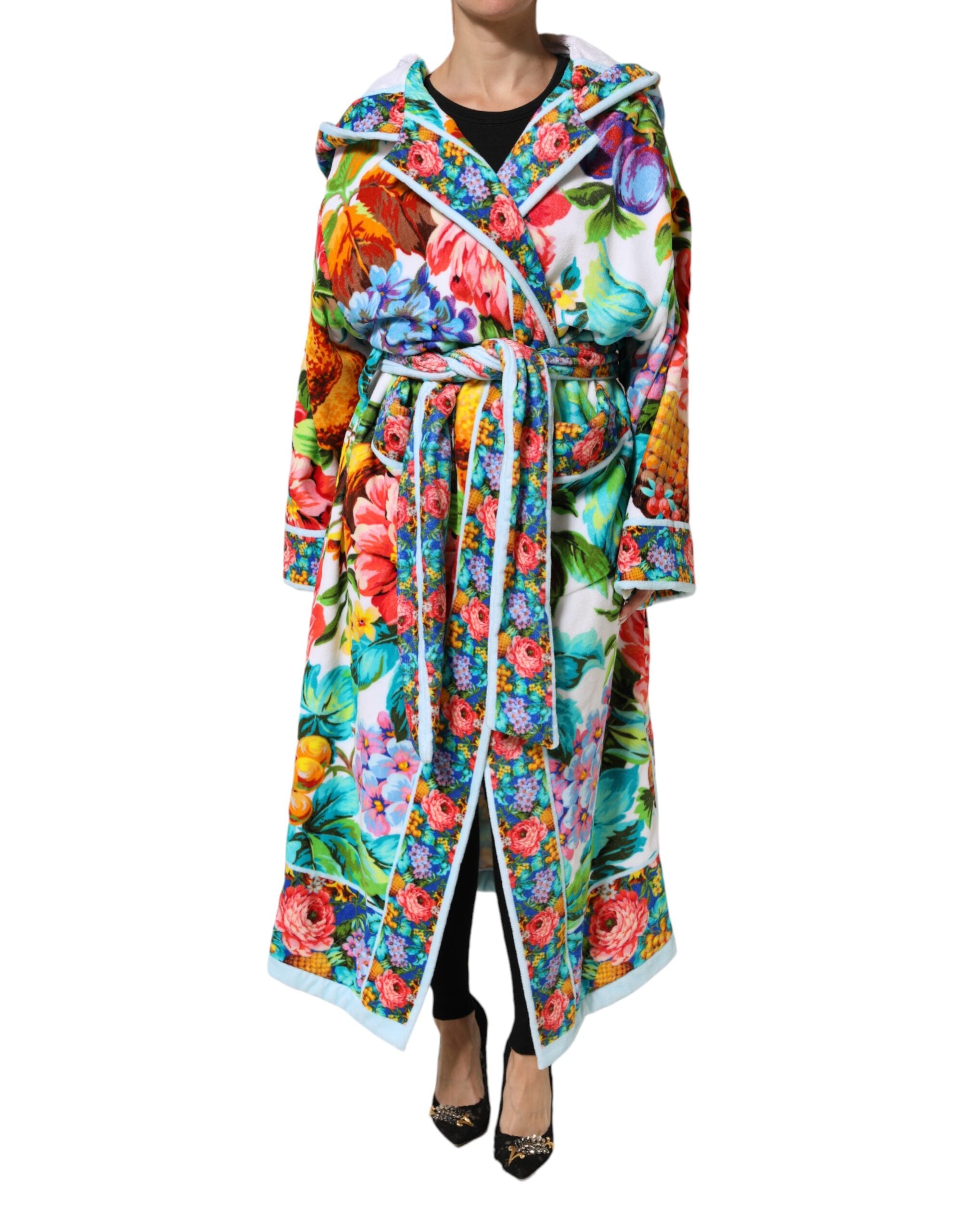 Floral Print Belted Coat — Multicolor