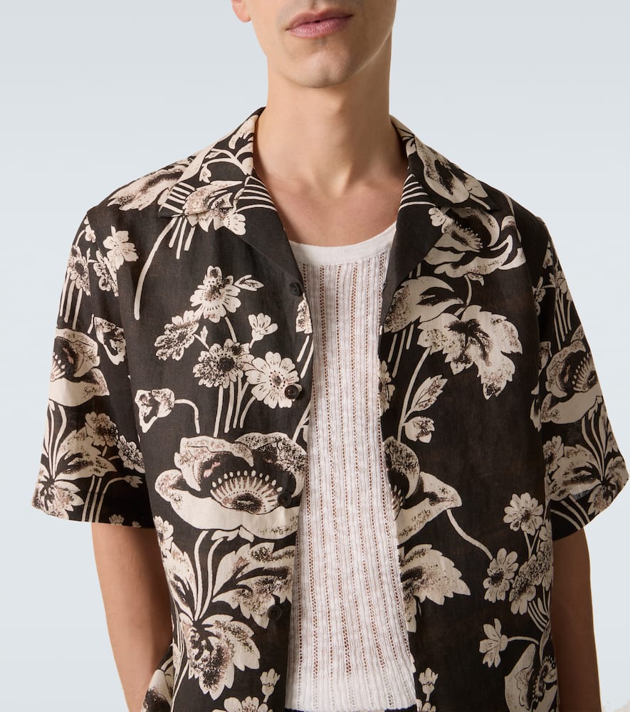 Floral linen bowling shirt