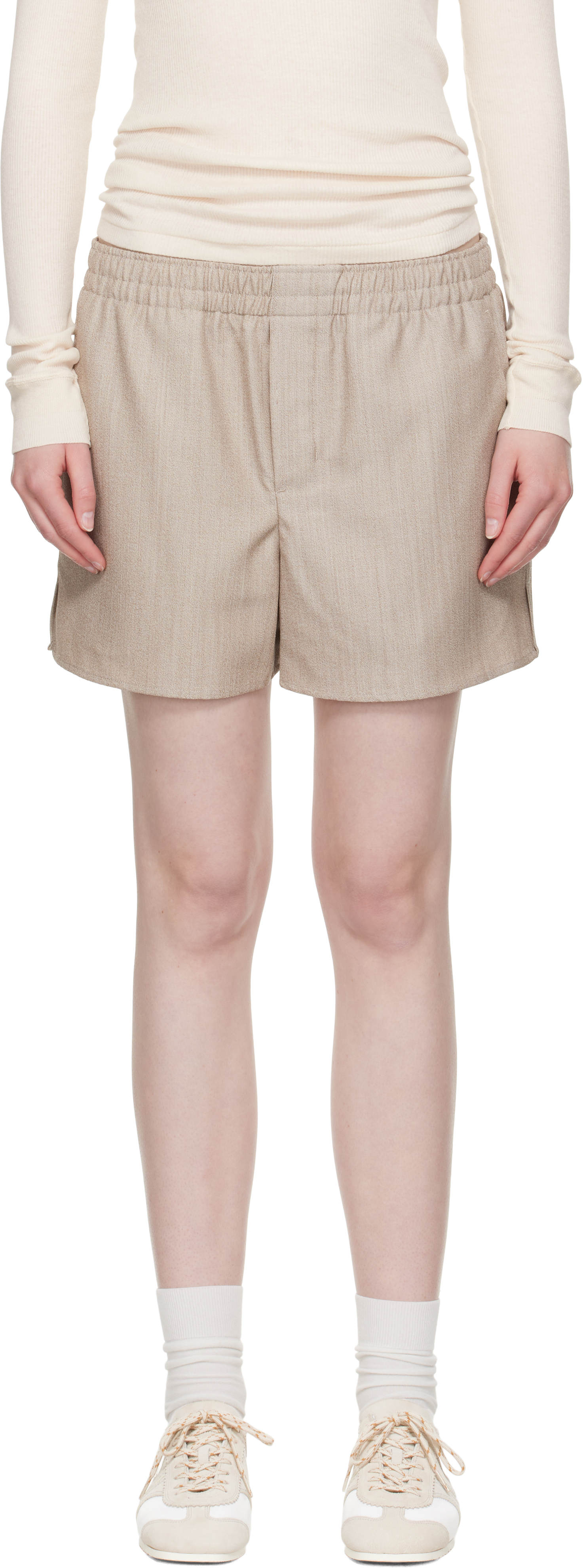 Beige Wool Elasticated Shorts