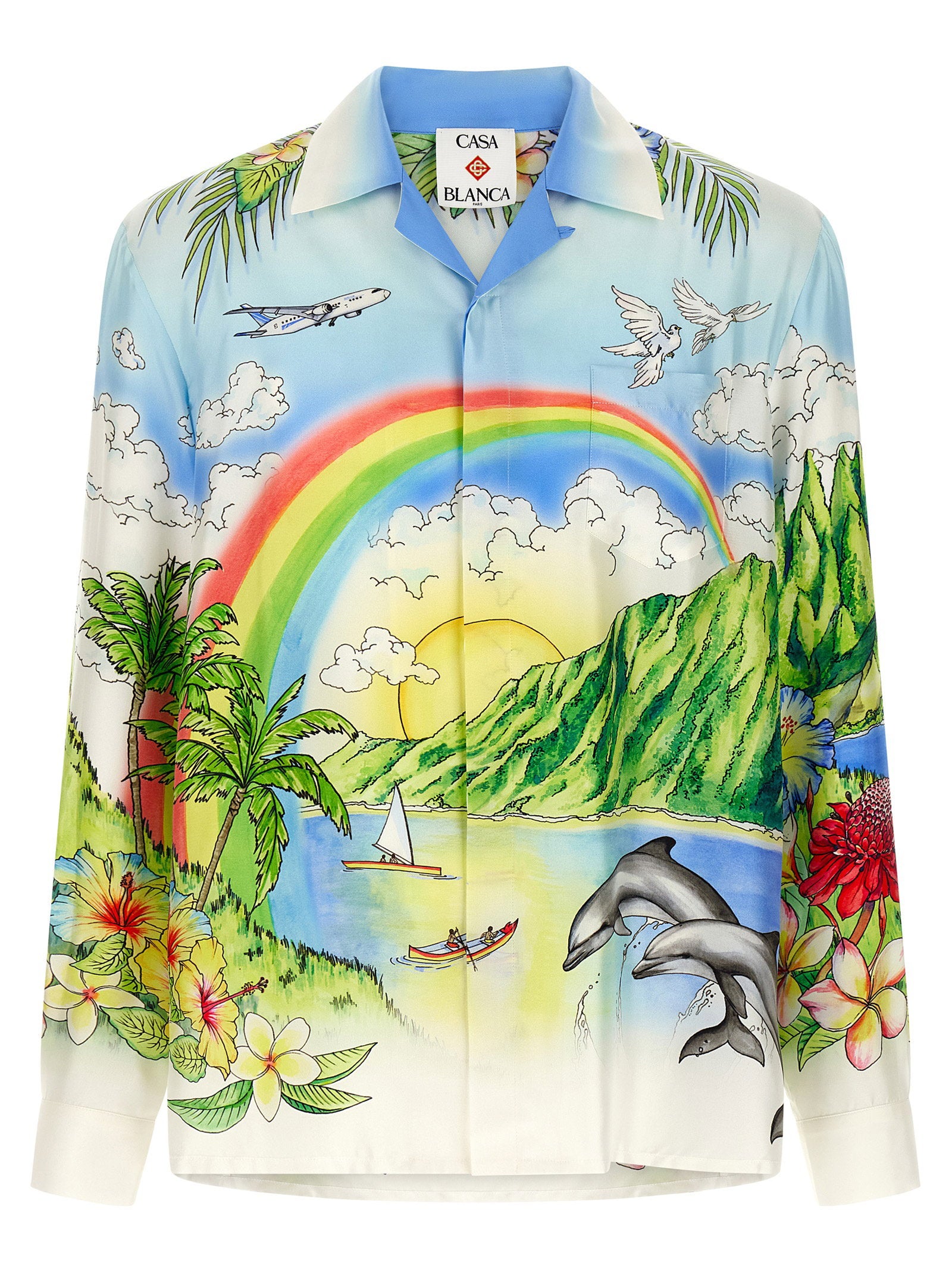 Aloha Print Silk Shirt — Blue
