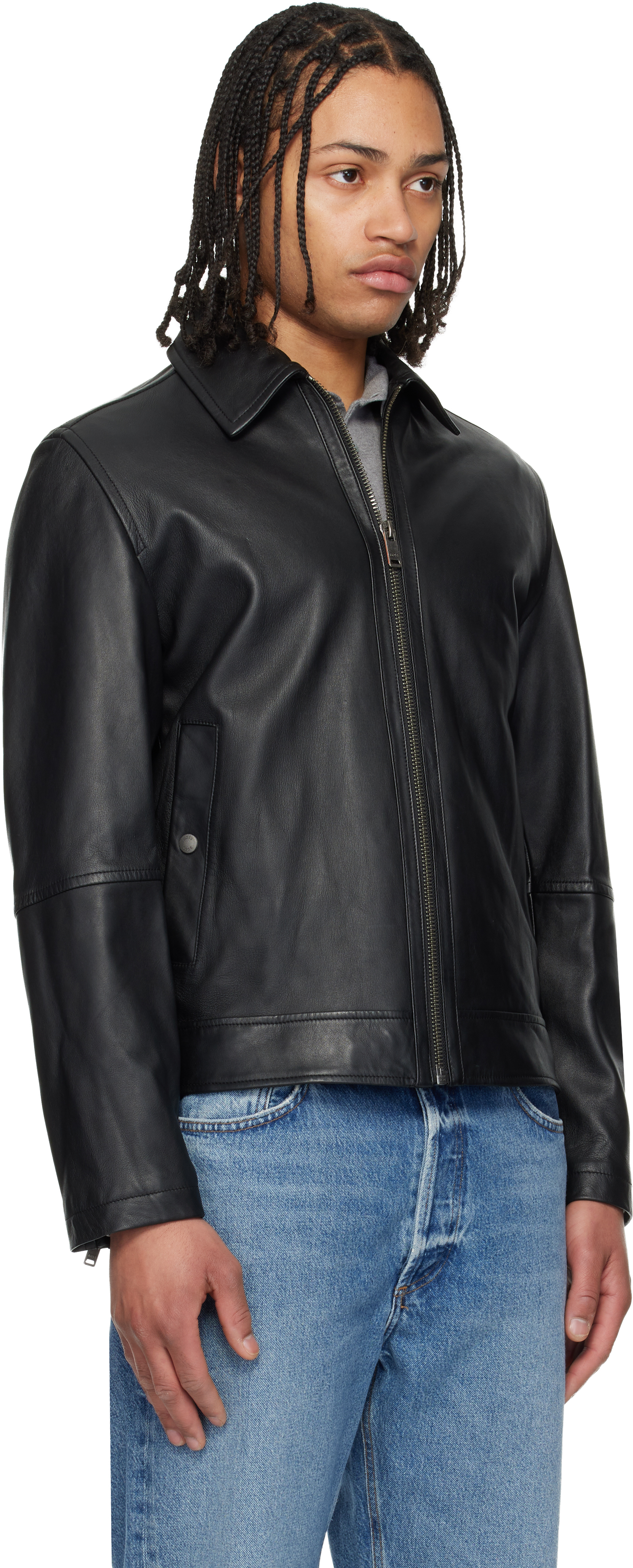 Black Regular Fit Nappa Leather Jacket