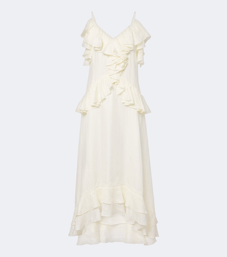 Ruffled lace-trimmed silk-blend midi dress